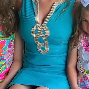 Lilly Pulitzer Turquoise and Gold Appliqué Dress